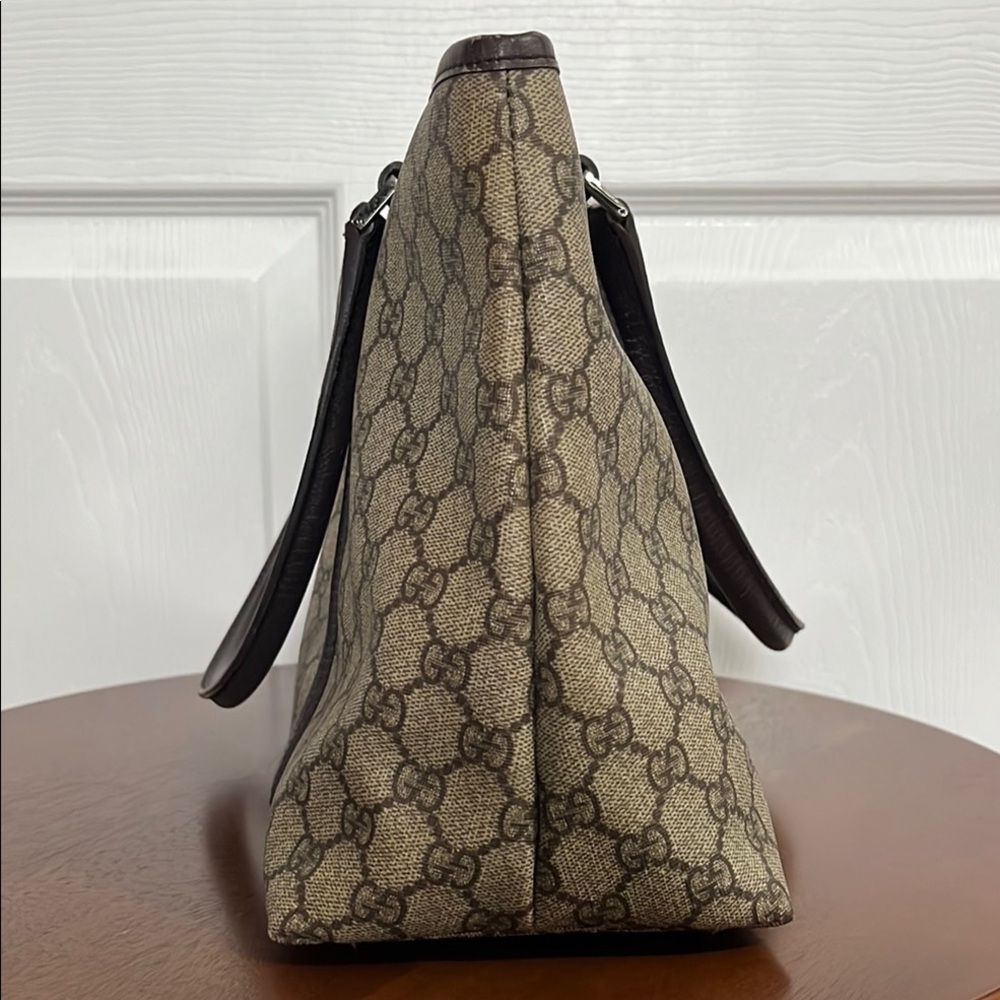 Gucci Joy GG Supreme Canvas Tote Bag - Large Beige Brown Leather Trim Designer - Picture 3 of 16